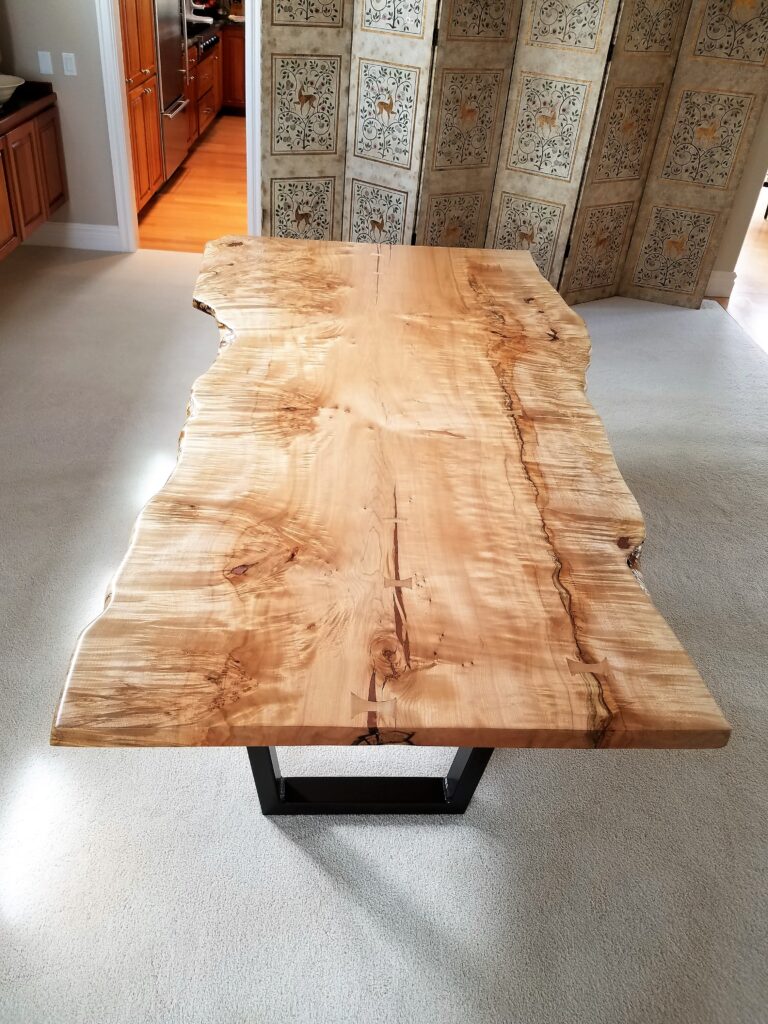 Curly Maple Live Edge Table | Blue Snow